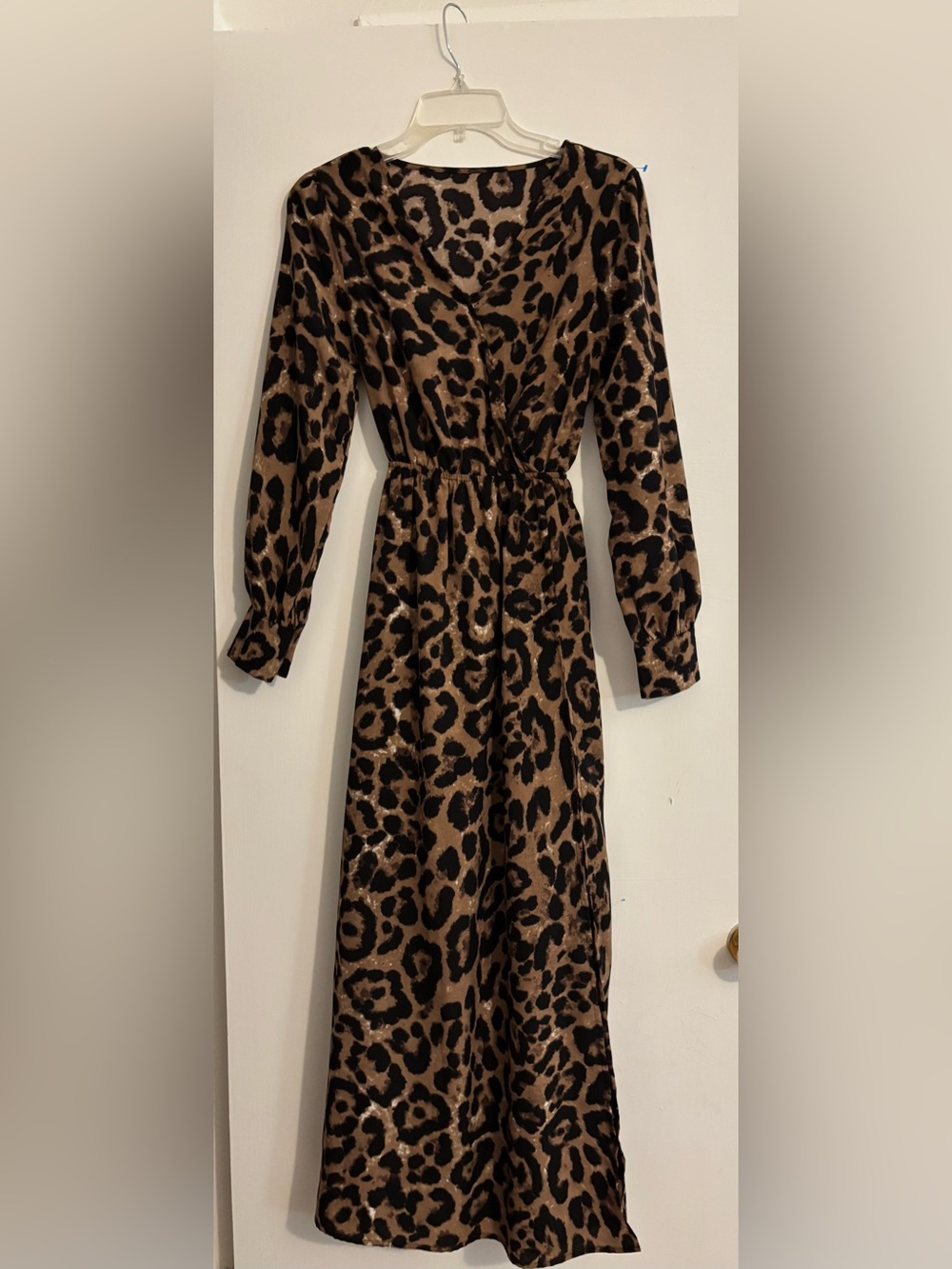 Leopard Print Long Sleeve Midi Dress - Brown & Black